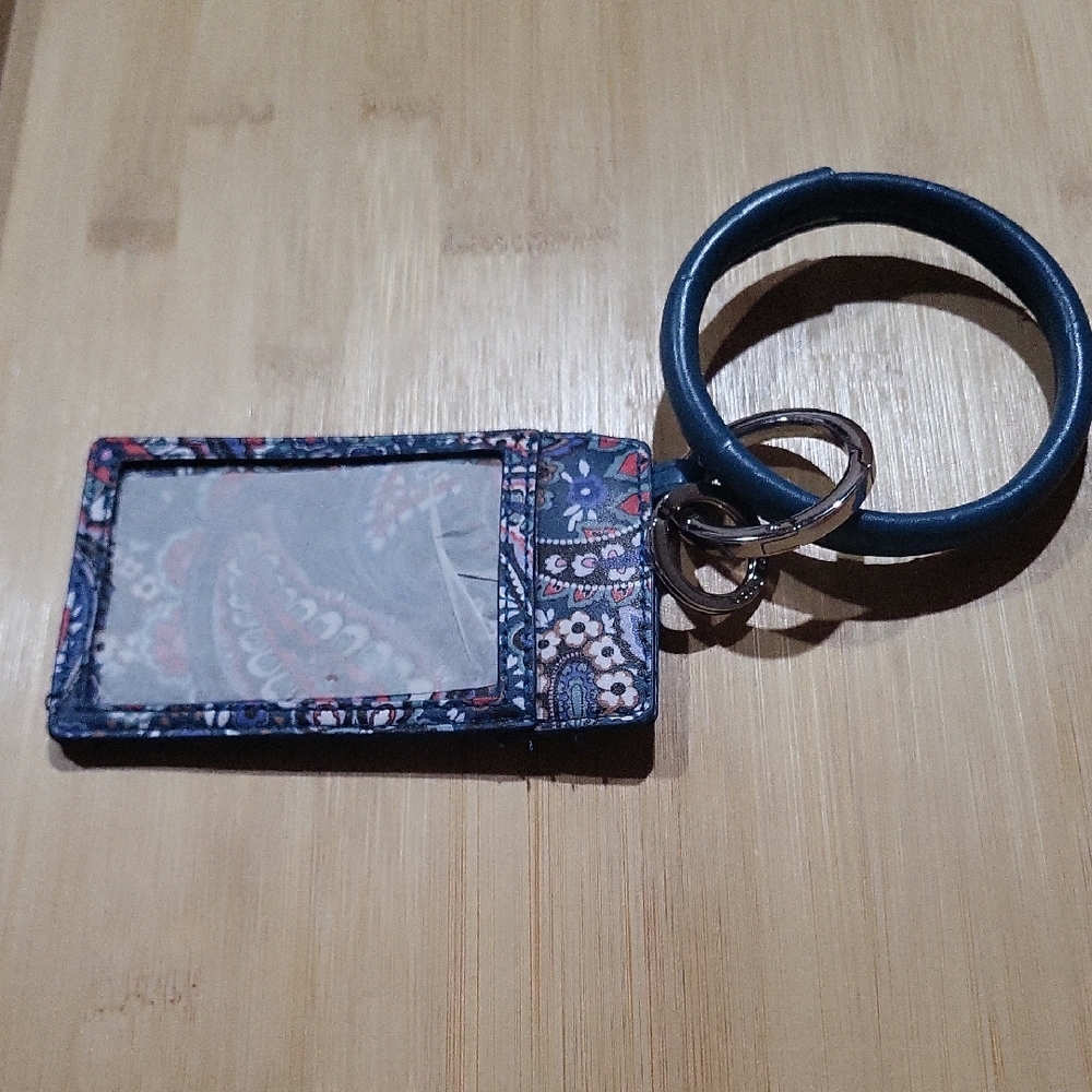 Vera Bradley Aqua Blue Paisley ID Keychain Wallet